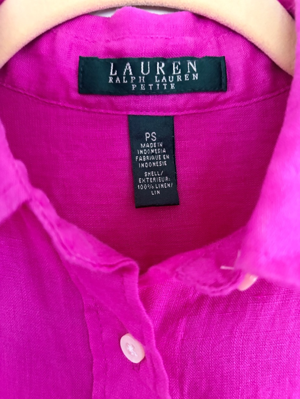 Lauren Ralph Lauren fuchsia magenta 100 % Linen button-up shirt.